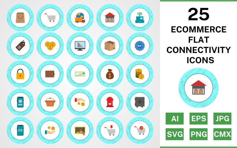 Download Набор иконок "25 Ecommerce Flat Connectivity Icon Set" / 25 Ecommerce Flat Connectivity Icon Set - Набор иконок на тему shopping set,file,icon,icons,flat,vector,sign,symbol,pictogram,connectivity,ecommerce,buy,security,tag,vault,add to cart,payment,basket,cheque