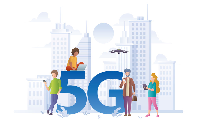 Download Иллюстрация "5G Flat Design - Illustration" / 5G Flat Design - Illustration - Иллюстрация на тему графика 5g,network,internet,connection,mobile,illustration,wireless,technology,communication,phone,smart,smartphone,laptop,banner,vector,design,flat