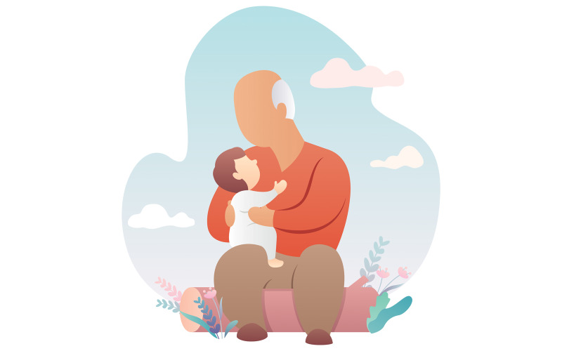 Download Иллюстрация "Grandfather and Baby - Illustration" / Grandfather and Baby - Illustration - Иллюстрация на тему графика grandfather,grandpa,granddad,granddaddy,grandchild,grandchildren,grandson,granddaughter,little,child,children,baby,boy,girl,holding,lifting,love,loving,care