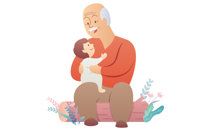Download Иллюстрация "Grandfather and Baby on White - Illustration" / Grandfather and Baby on White - Illustration - Иллюстрация на тему графика grandfather,grandpa,granddad,granddaddy,grandchild,grandchildren,grandson,granddaughter,little,child,children,baby,boy,girl,holding,lifting,love,loving,care