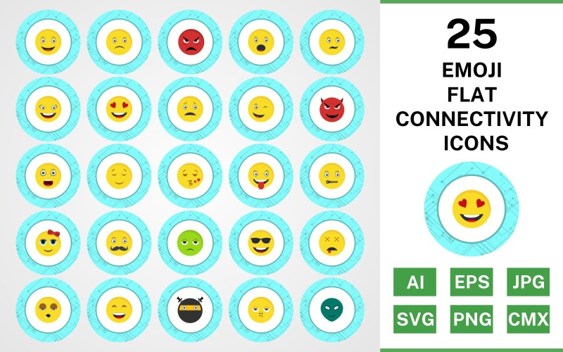 25 Emoji плоских підключення набір іконок