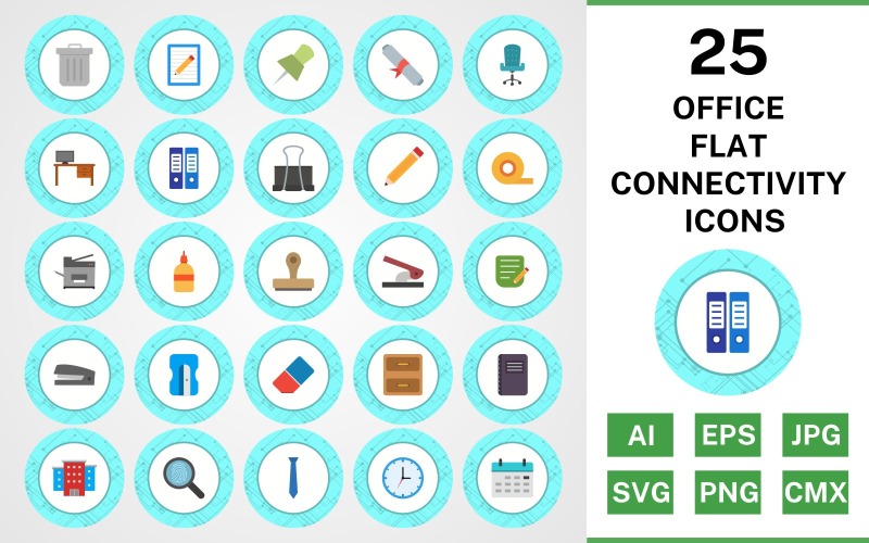 25 Office Flat Connectivity Icon Set