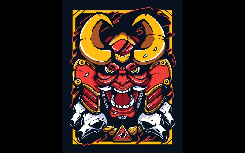 Mascota Samurai Demon Warrior - Ilustración