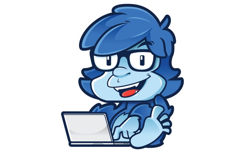 Download Иллюстрация "Monster with Laptop - Illustration" / Monster with Laptop - Illustration - Иллюстрация на тему графика monster,creature,character,freak,cartoon,mascot,laptop,computer,gamer,working,working on laptop,hacker,cute,fluffy,furry,funny,funky,glasses,graffiti,blue