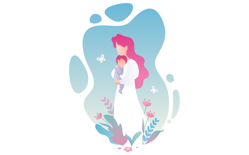 Download Иллюстрация "Mother and Baby - Illustration" / Mother and Baby - Illustration - Иллюстрация на тему графика mother,baby,child,little,mothers day,day,son,daughter,parent,family,love,loving,affection,care,carrying,togetherness,holding,hug,hugging,standing