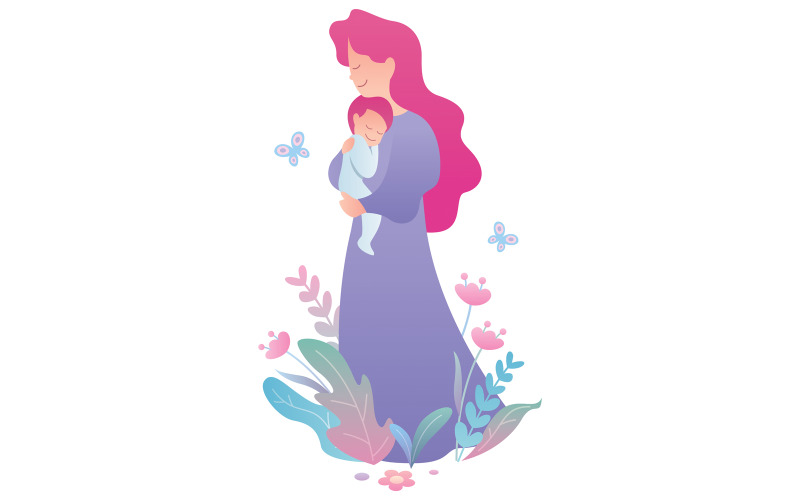 Download Иллюстрация "Mother and Baby on White - Illustration" / Mother and Baby on White - Illustration - Иллюстрация на тему графика mother,baby,child,little,mothers day,day,son,daughter,parent,family,love,loving,affection,care,carrying,togetherness,holding,hug,hugging,standing