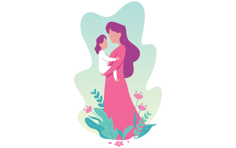 Download Иллюстрация "Mother and Child - Illustration" / Mother and Child - Illustration - Иллюстрация на тему графика mother,child,daughter,little,toddler,mothers day,day,parent,family,love,loving,affection,care,carrying,togetherness,holding,hug,hugging,standing