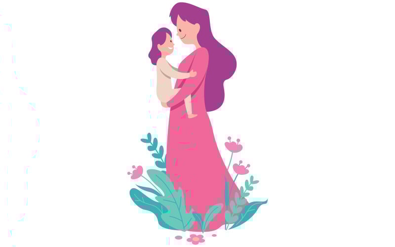 Mother and Child on White - Illustration