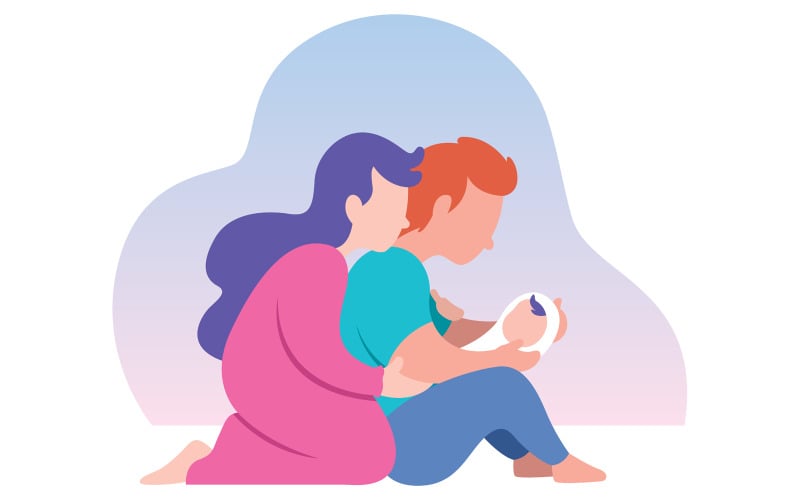 Download Иллюстрация "Newborn with Mom and Dad - Illustration" / Newborn with Mom and Dad - Illustration - Иллюстрация на тему графика baby,newborn,child,son,daughter,father,dad,daddy,male,man,mother,mom,mum,mummy,woman,female,family,parent,parenting,young