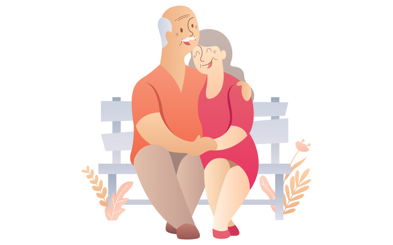 Download Иллюстрация "Old Couple on White - Illustration" / Old Couple on White - Illustration - Иллюстрация на тему графика old,couple,age,senior,adult,elderly,elder,people,family,hugging,dating,park,bench,sitting,loving,love,anniversary,aging,generation,grandma