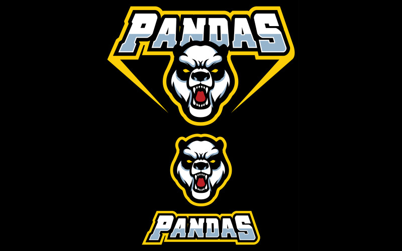 Download Иллюстрация "Panda Mascot - Illustration" / Panda Mascot - Illustration - Иллюстрация на тему графика panda,bear,animal,angry,head,face,roar,tooth,teeth,sport,team,mascot,white,logo,isolated,symbol,vector,illustration,design,black