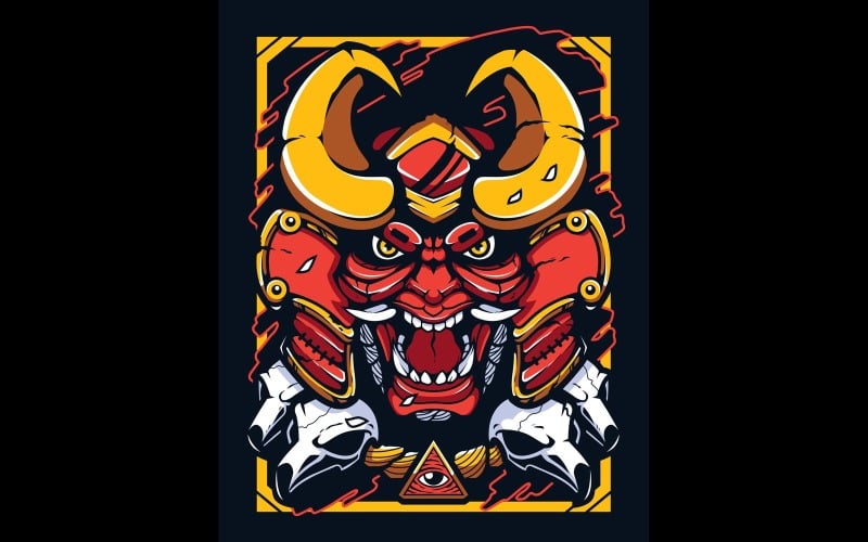 Download Иллюстрация "Samurai Demon Warrior Mascot - Illustration" / Samurai Demon Warrior Mascot - Illustration - Иллюстрация на тему графика samurai,demon,warrior,occult,devil,creature,mystical,mythical,myth,japanese,asian,japan,combat,dead,horn,red,force,fight,fighter,mask