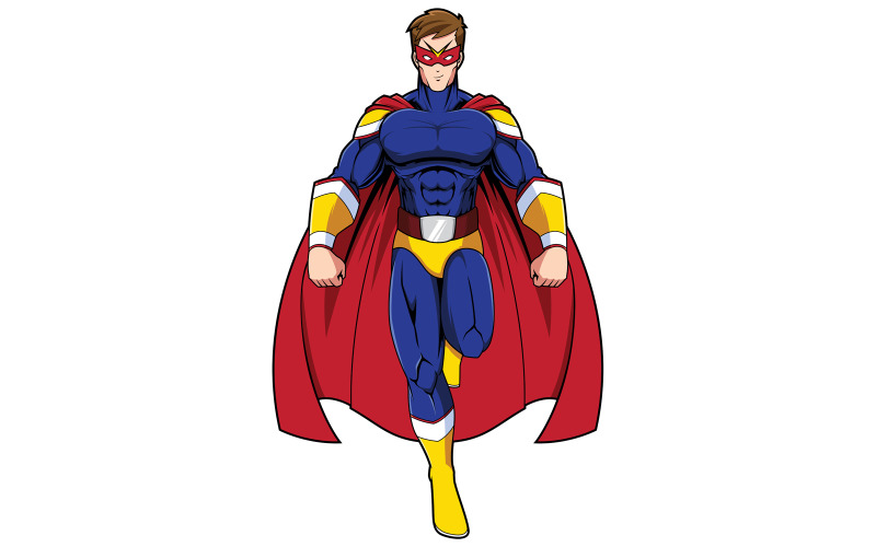 Download Иллюстрация "Superhero Mascot Flying - Illustration" / Superhero Mascot Flying - Illustration - Иллюстрация на тему графика superhero,super,hero,man,cape,mascot,logo,symbol,powerful,muscles,power,energy,line art,illustration,vector,cartoon,character,on white,full length,comic