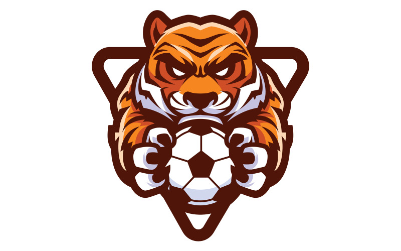 Download Иллюстрация "Tiger Football Soccer Mascot - Illustration" / Tiger Football Soccer Mascot - Illustration - Иллюстрация на тему графика mascot,tiger,sport,team,animal,symbol,sign,logo,football,soccer,ball,holding,league,icon,aggressive,wild,strong,tough,predator,cat