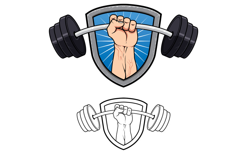 Download Иллюстрация "Weightlifting Gym Mascot - Illustration" / Weightlifting Gym Mascot - Illustration - Иллюстрация на тему графика bodybuilder,gym,fitness,weightlifting,barbell,weights,dumbbell,mascot,symbol,hand,fist,athlete,character,muscular,hero,man,body,competition,force,strength
