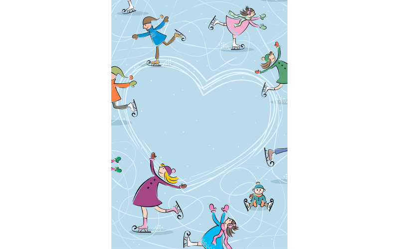 Download Иллюстрация "Ice Rink - Illustration" / Ice Rink - Illustration - Иллюстрация на тему графика ice rink,skating rink,ice skate,figure skating,gliding,sliding,glide,ice,winter,sport,heart,shape,children,kids,people,greeting,card,background,copy space,holiday
