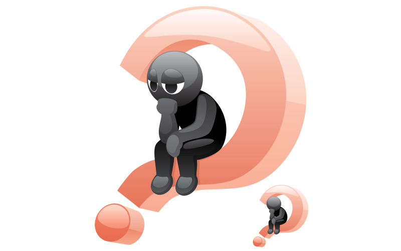 Download Иллюстрация "Inky Wonders - Illustration" / Inky Wonders - Illustration - Иллюстрация на тему графика human,person,people,humanoid,character,man,abstract,humorous,wondering,thinking,question mark,problem,solution,concentration,focus,sitting,guessing,confusion,hand on