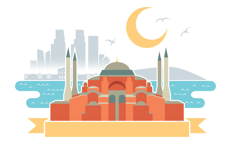 Download Иллюстрация "Istanbul - Illustration" / Istanbul - Illustration - Иллюстрация на тему графика istanbul,hagia sophia,mosque,museum,city,cityscape,skyscraper,landscape,bosphorus,golden horn,dolmabahce,palace,skyline,turkey,traditional,symbol