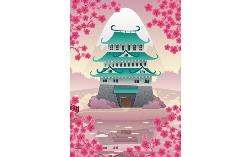 Download Иллюстрация "Japanese Castle - Illustration" / Japanese Castle - Illustration - Иллюстрация на тему графика castle,japanese,japan,korean,asian,asia,stronghold,fort,palace,tower,gate,stone,medieval,middle ages,dark ages,fantasy,fairy tale,fairytale,fable,history