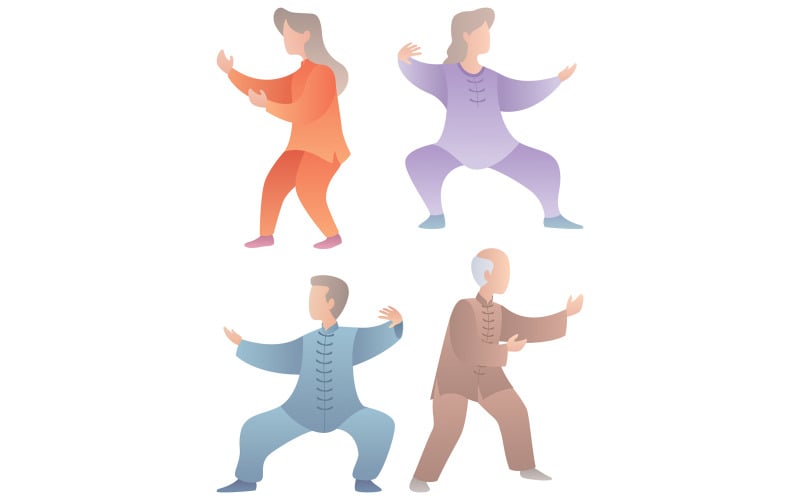 Download Иллюстрация "Qigong Senior Characters Set - Illustration" / Qigong Senior Characters Set - Illustration - Иллюстрация на тему графика qigong,tai chi,taichi,taijiquan,flat,design,flat design,character,old,person,elder,elderly,senior,pensioner,retired,granny,grandpa,male,female,man