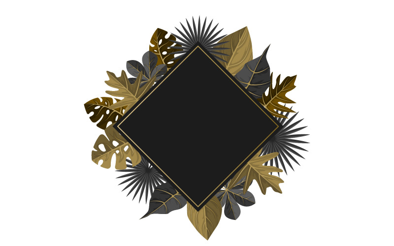 Download Иллюстрация "Rectangle Golden Border - Illustration" / Rectangle Golden Border - Illustration - Иллюстрация на тему графика rectangular,golden,tropical,plant,summer,leaf,border,frame,background,vector,illustration,trendy,wedding,party,floral,design,nature,botanical,leaves,invitation