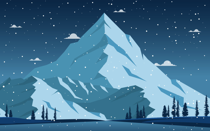 Download Иллюстрация "Snow Pine Mountain - Illustration" / Snow Pine Mountain - Illustration - Иллюстрация на тему графика winter,snow,pine,mountain,snowfall,nature,landscape,illustration,vector,sky,background,forest,design,scenery,snowy,frozen,cold,ice,holiday,frost