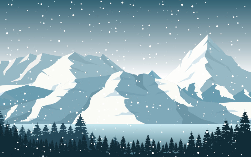 Download Иллюстрация "Winter Pine Mountain - Illustration" / Winter Pine Mountain - Illustration - Иллюстрация на тему графика winter,snow,pine,mountain,lake,snowfall,nature,landscape,illustration,vector,sky,background,forest,design,scenery,snowy,frozen,cold,ice,holiday
