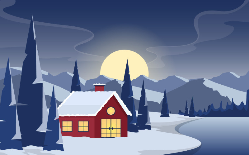 Winter Sneeuw Huis - Illustratie