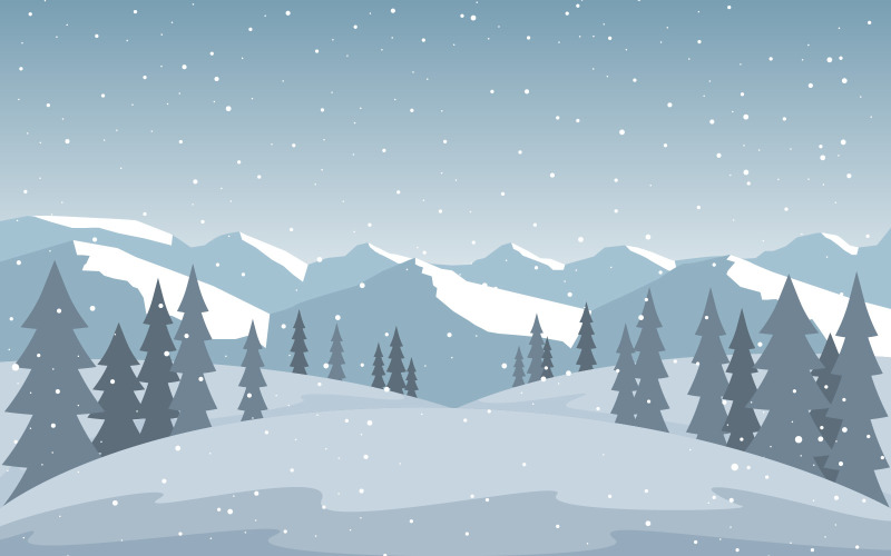 Download Иллюстрация "Winter Snowfall Mountain - Illustration" / Winter Snowfall Mountain - Illustration - Иллюстрация на тему графика winter,snow,pine,mountain,snowfall,nature,landscape,illustration,vector,sky,background,forest,design,scenery,snowy,frozen,cold,ice,holiday,frost