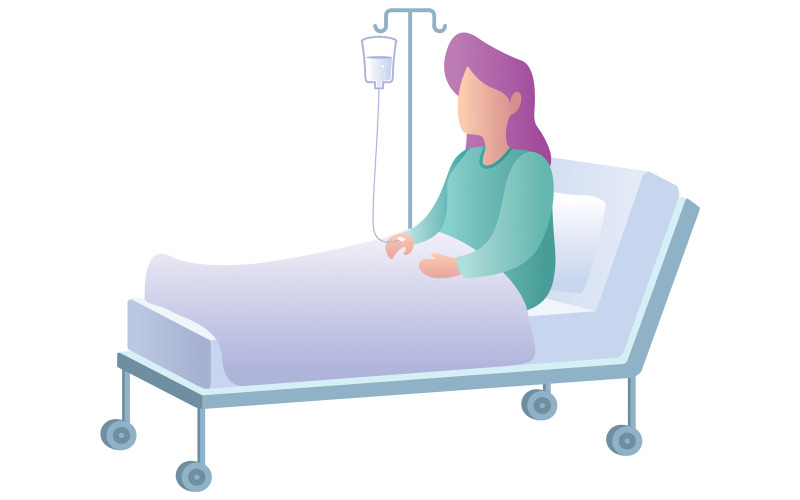 Download Иллюстрация "Woman in Hospital on White - Illustration" / Woman in Hospital on White - Illustration - Иллюстрация на тему графика woman,injured,sick,ill,health,care,hospitalized,bed,room,lying,hospital,clinic,patient,adult,medical,medicine,character,person,female,healthcare