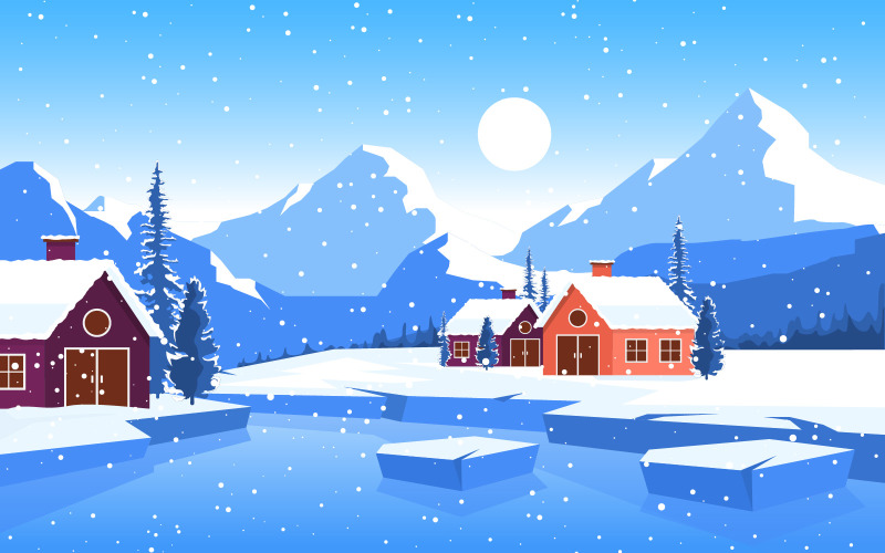 Zimowe jezioro śniegu - ilustracja