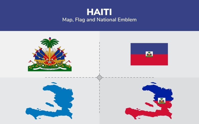 Carte d'Haïti, drapeau et emblème national - Illustration