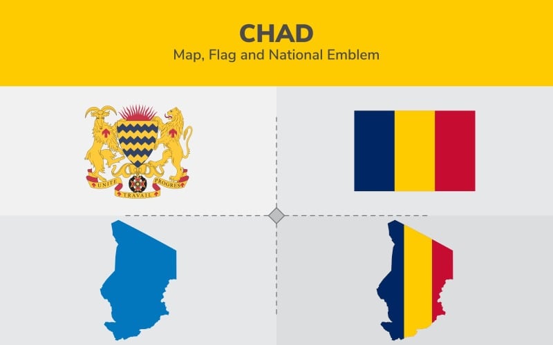 Chad Map, Flag and National Emblem - Illustration