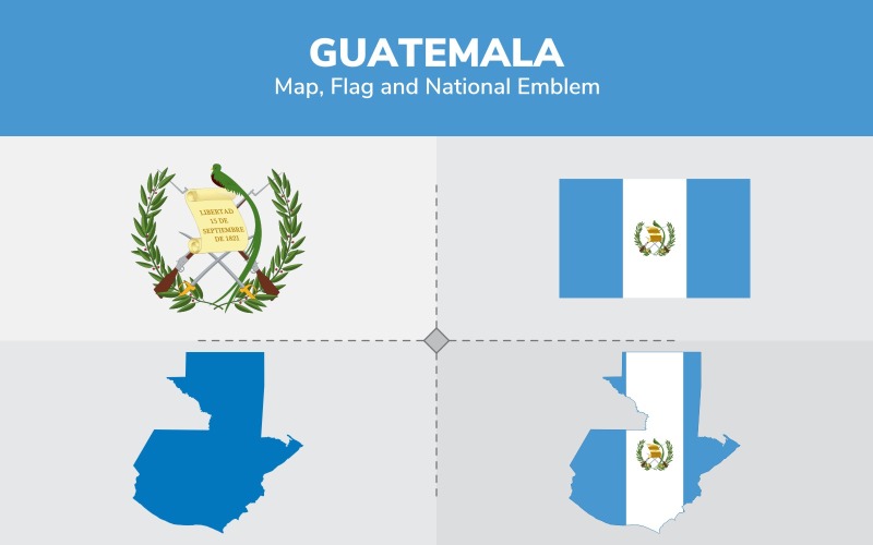 Mappa del Guatemala, bandiera ed emblema nazionale - illustrazione
