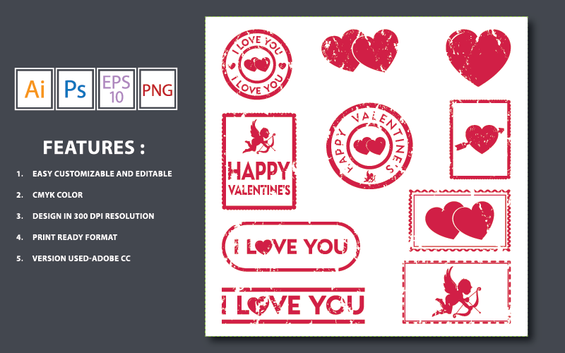 Valentine Postzegels Vector Design - Illustratie