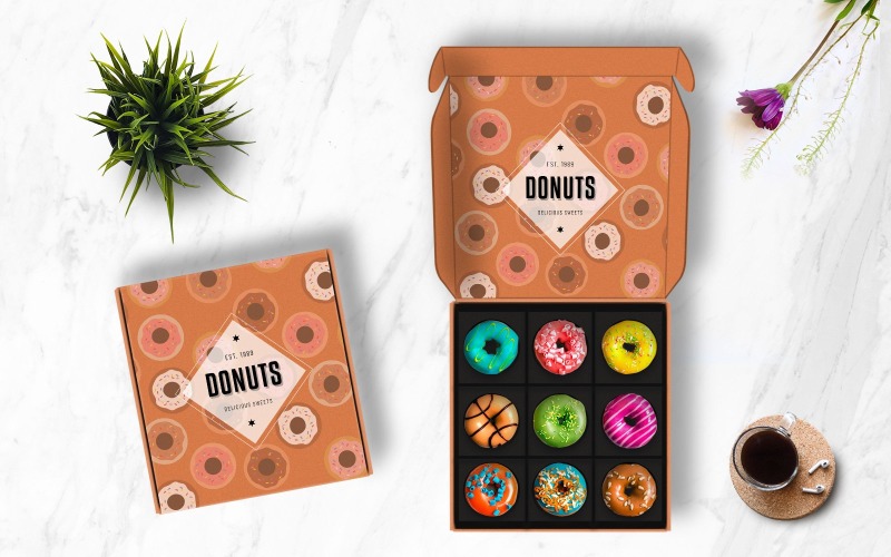Download Cake & Donuts Box Product Mockup #145165