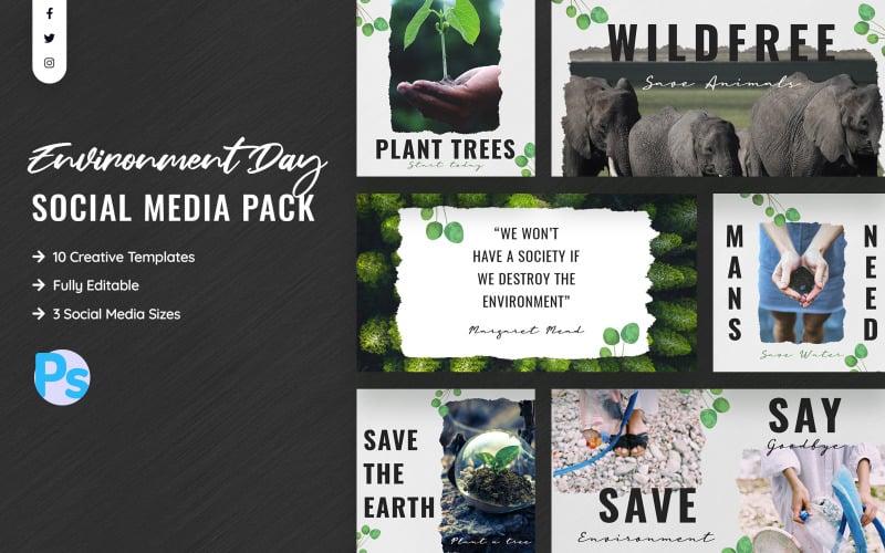 Download Шаблон для соцсетей "Environment Day Social Media Template" / Environment Day Social Media Template - Шаблон для соцсетей на тему графика environment,day,social,media,post,template,promotion,promotions,templates,facebook,instagram,twitter,creative,minimal,modern