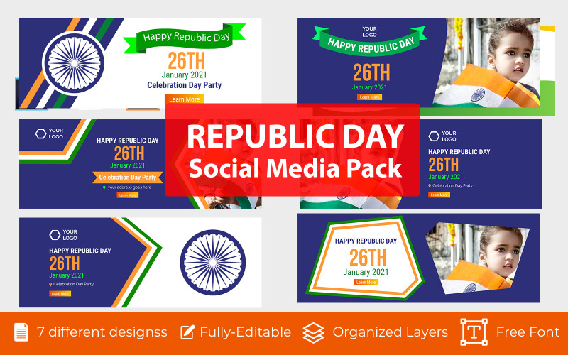 7 India Republic Day Vector Banners Template Pack for Social Media