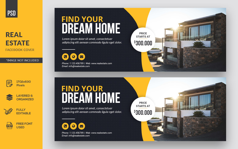 Modello di social media per la copertina di Facebook dell'agenzia immobiliare creativa