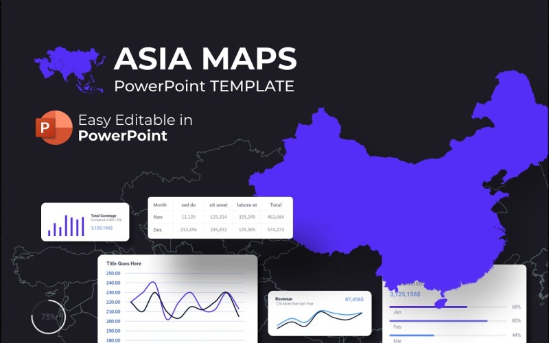 Modello PowerPoint di presentazione delle mappe dell'Asia