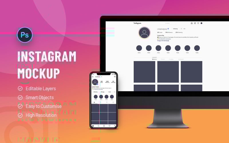 Produktmodell für Instagram Mobile & Desktop Screen