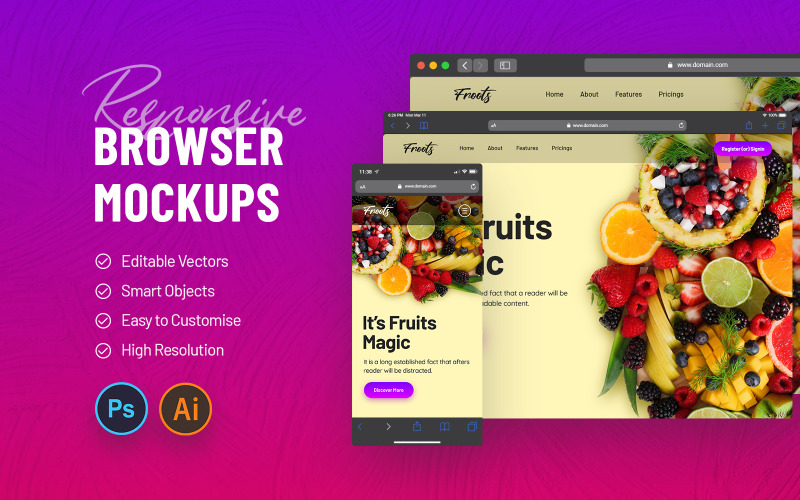 Download Мокап для продукта "Responsive Screen product mockup" / Responsive Screen product mockup - Мокап для продукта на тему графика responsive,screen,psd,mockup,website,graphic,presentations,branding,app,application,web,promotion,design,mobile,desktop