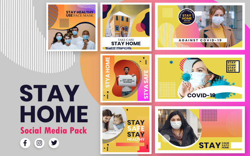 Download Шаблон для соцсетей "Stay Home Abstract Style Social Media Template" / Stay Home Abstract Style Social Media Template - Шаблон для соцсетей на тему графика stay,home,abstract,style,social,media,post,template,awareness,promotion,facebook,instagram,twitter,templates,promotions