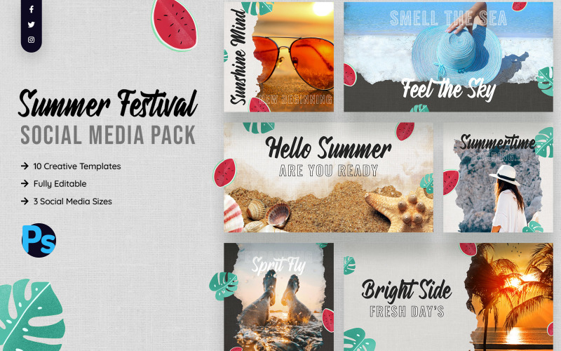 Download Шаблон для соцсетей "Summer Social Media Template" / Summer Social Media Template - Шаблон для соцсетей на тему графика summer,social,media,post,template,promotion,promotions,day,season,templates,creative,modern,facebook,instagram,twitter