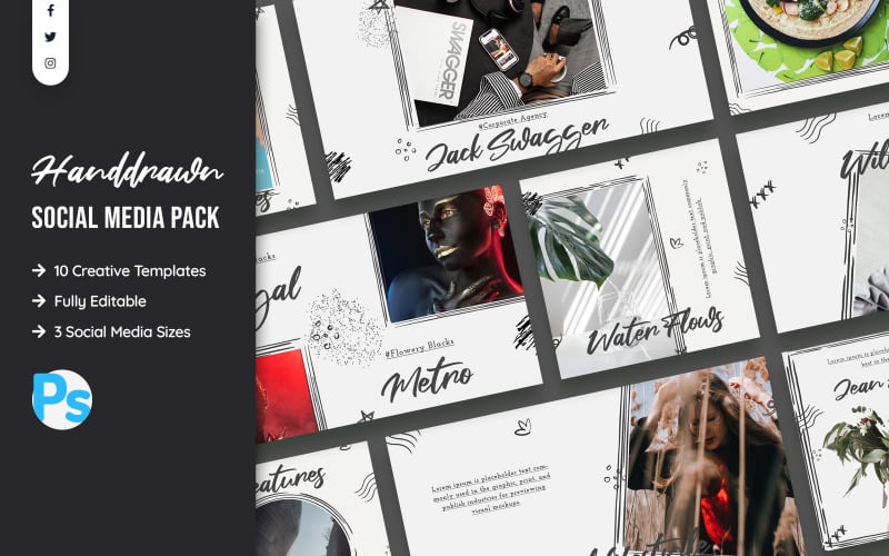 Download Шаблон для соцсетей "Hand Drawn Style Social Media Template" / Hand Drawn Style Social Media Template - Шаблон для соцсетей на тему графика hand,drawn,style,social,media,template,promotion,promotions,templates,creative,modern,facebook,instagram,twitter,post