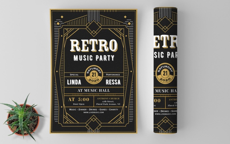 Download Фирменный стиль "Retro Music - Corporate Identity Template" / Retro Music - Corporate Identity Template - Фирменный стиль на тему графика abstract,banner,celebration,club,concept,concert,creative,design,dj,entertainment,event,flier,flyer,flyers,graphic,happy,holiday,illustration,invitation,light