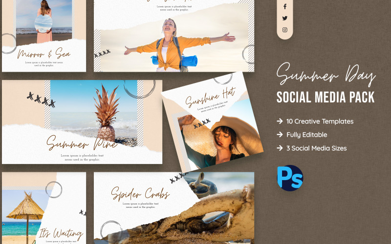 Download Шаблон для соцсетей "Summer Social Media Template" / Summer Social Media Template - Шаблон для соцсетей на тему графика summer,social,media,template,creative,modern,facebook,instagram,twitter,post,celebration,offer,stories,templates,fashion