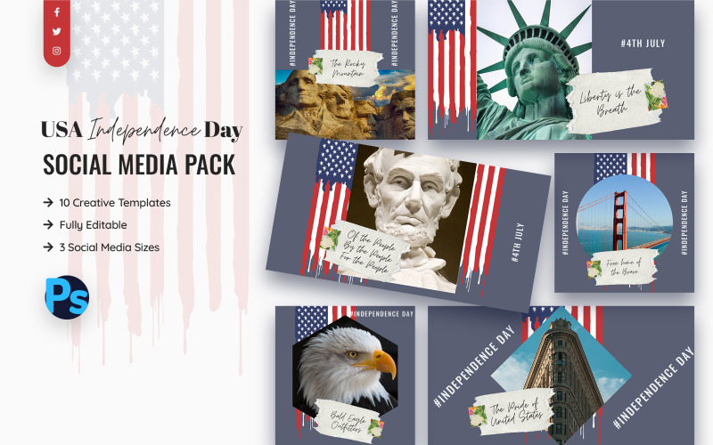 Download Шаблон для соцсетей "USA Independence Day Social Media Template" / USA Independence Day Social Media Template - Шаблон для соцсетей на тему графика usa,independence,day,social,media,template,promotion,promotions,templates,creative,modern,facebook,twitter,instagram,post