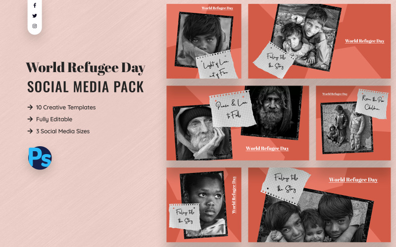 Download Шаблон для соцсетей "World Refugee Day Social Media Template" / World Refugee Day Social Media Template - Шаблон для соцсетей на тему графика world,refugee,day,social,media,template,promotion,templates,creative,post,awareness,refugees,facebook,instagram,twitter