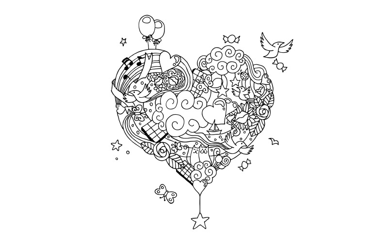 Amour Doodle Line Art - Illustration